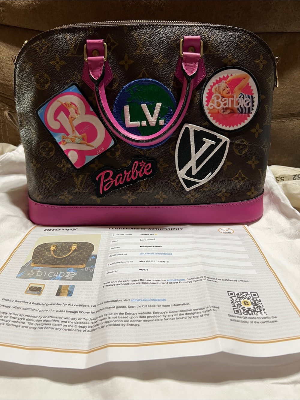Louis Vuitton Pink Monogram Barbie Patch Alma Tote